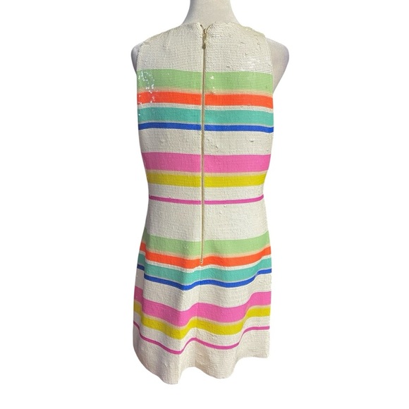 Kate Spade White Pink Cape Multi Stripe Sequin Lined Shift Dress Size 6 Party - Picture 4 of 15